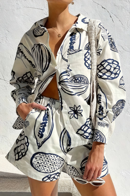 Botanical Print Pajama Set - Two-Piece Loungewear