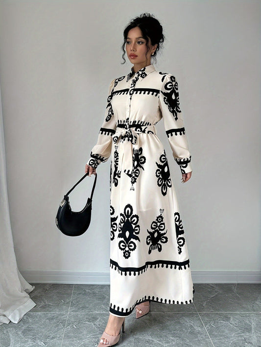Women's Printed Long-Sleeve Dress with Tie Belt-83357-7cbada7f-a7d2-4cc3-a86b-e58a6c5207c6
