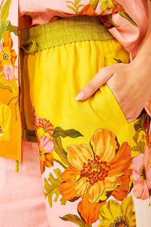 Floral Print Two-Piece Suit - Wide Leg, Short Sleeve