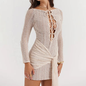 Bohemian Crochet Dress, Lace-Up Detail