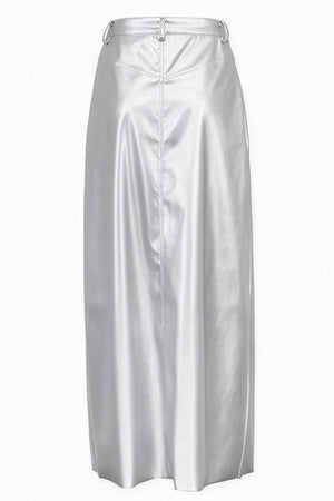 High-Waisted Maxi Skirt - Front Slit Faux Leather