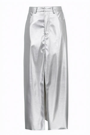 High-Waisted Maxi Skirt - Front Slit Faux Leather