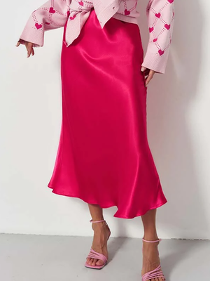 Silky A-Line Midi Skirt - High Waist