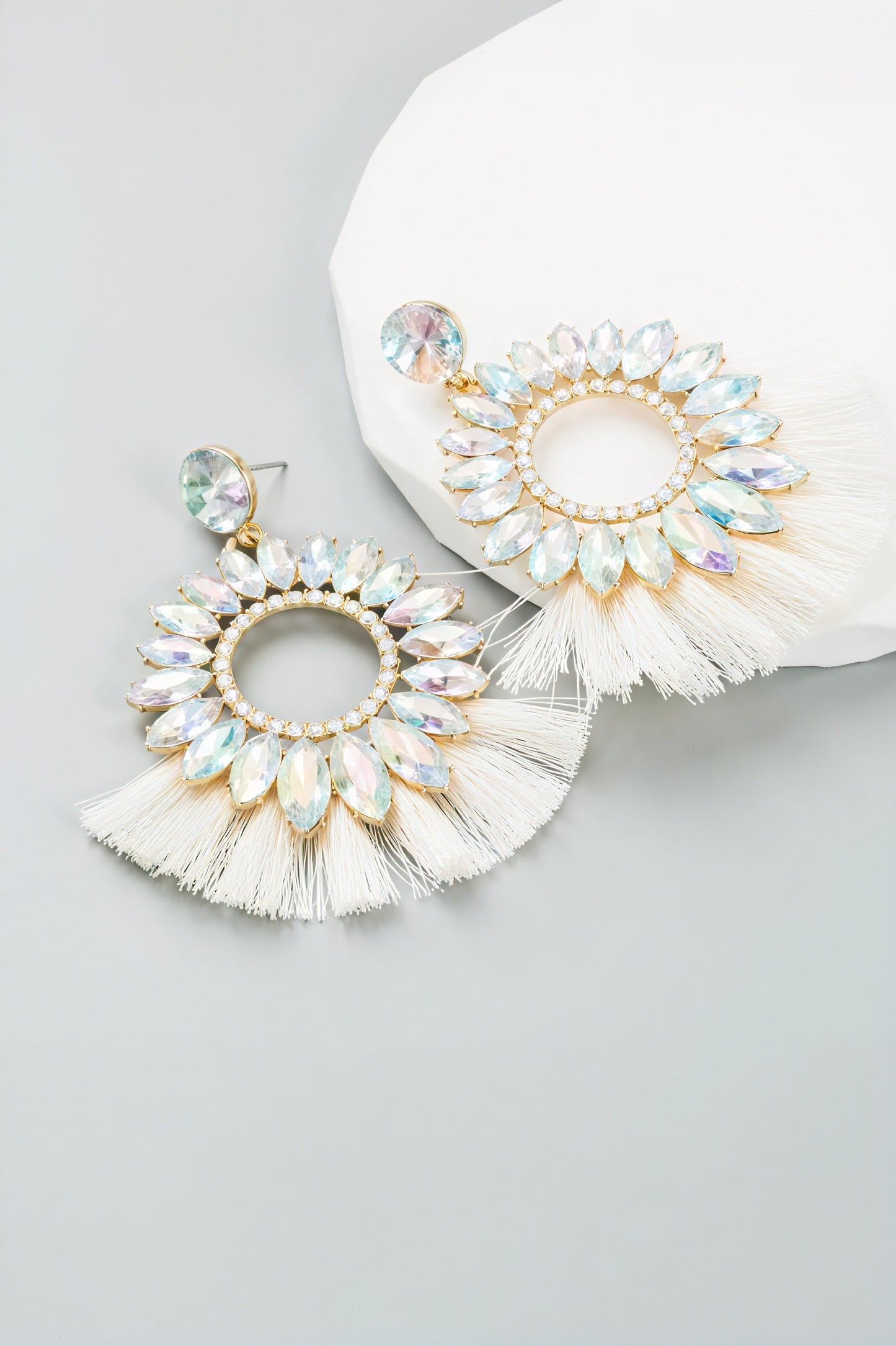 Gemstone Tassel Drop Earrings - Statement Design