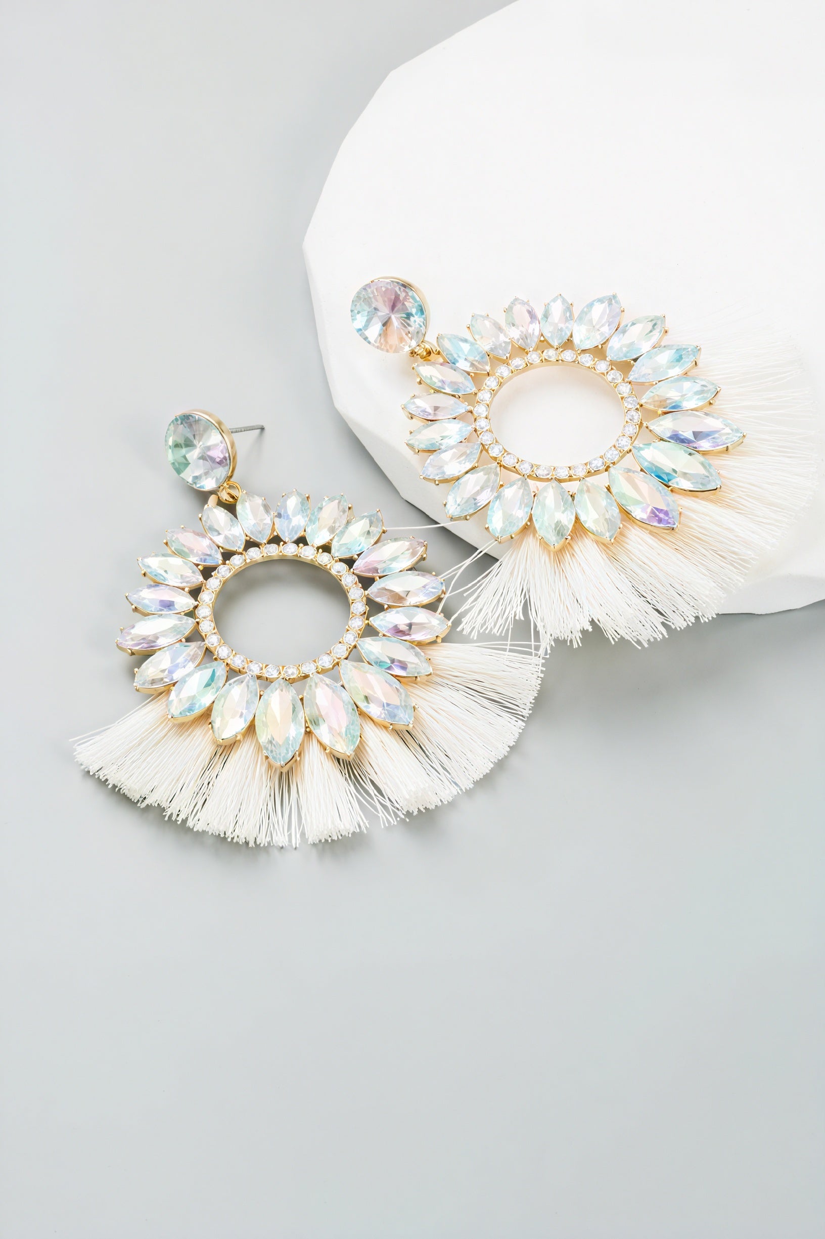 Gemstone Tassel Drop Earrings - Statement Design