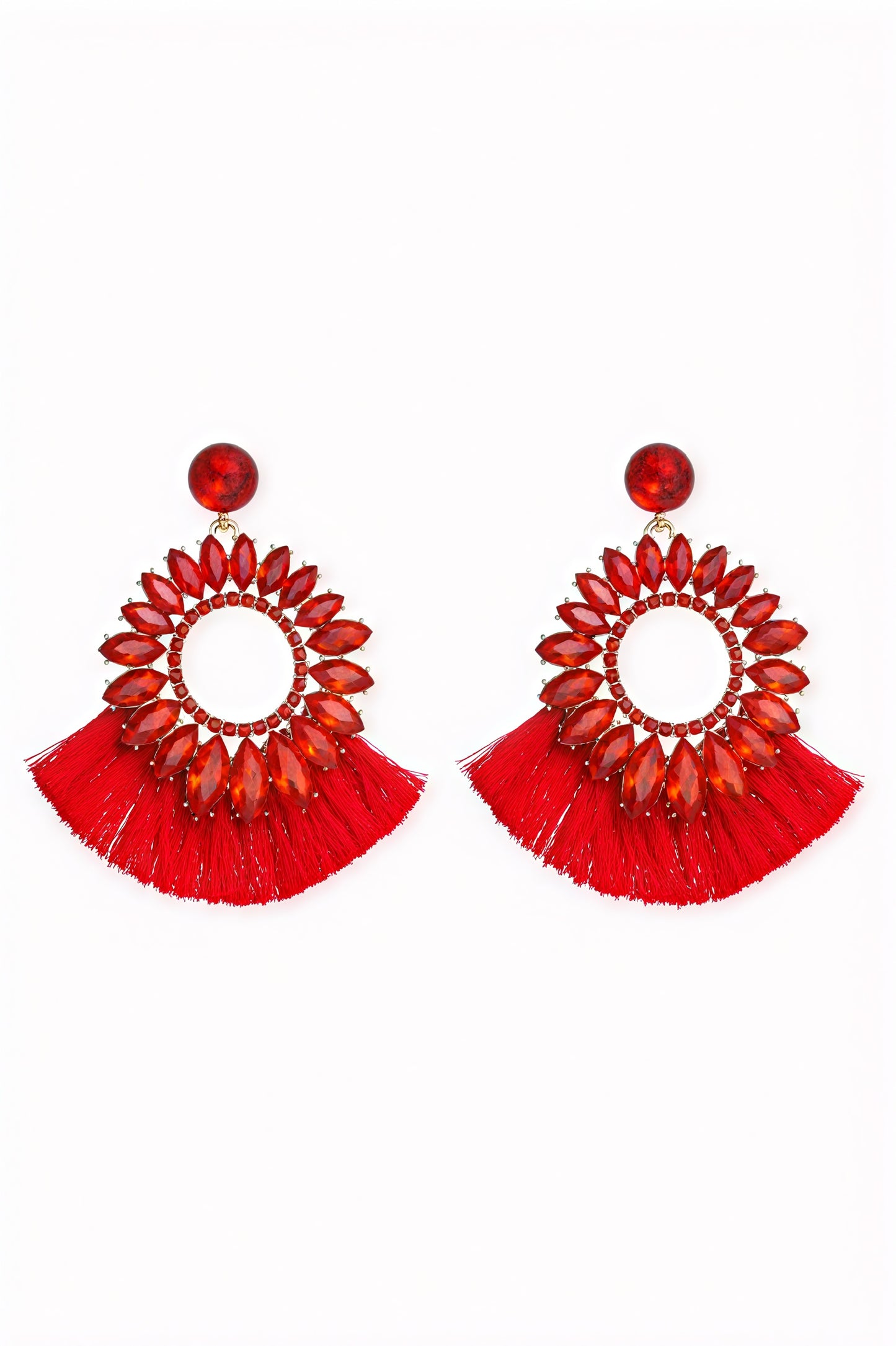 Gemstone Tassel Drop Earrings - Statement Design