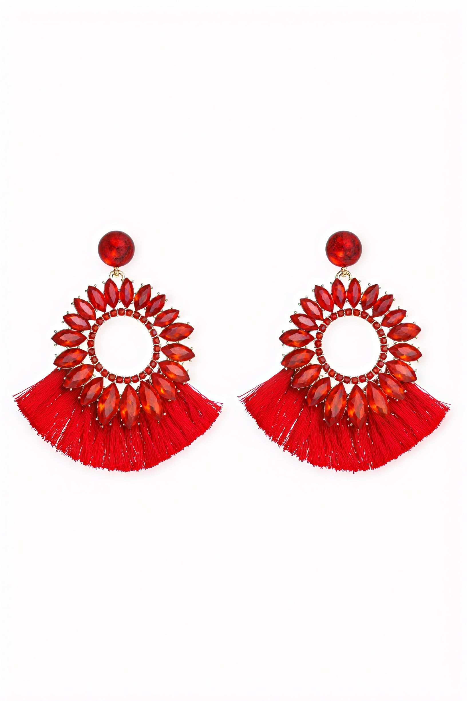 Gemstone Tassel Drop Earrings - Statement Design
