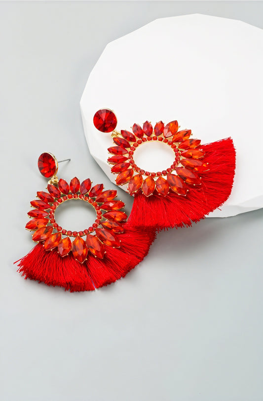 Gemstone Tassel Drop Earrings - Statement Design