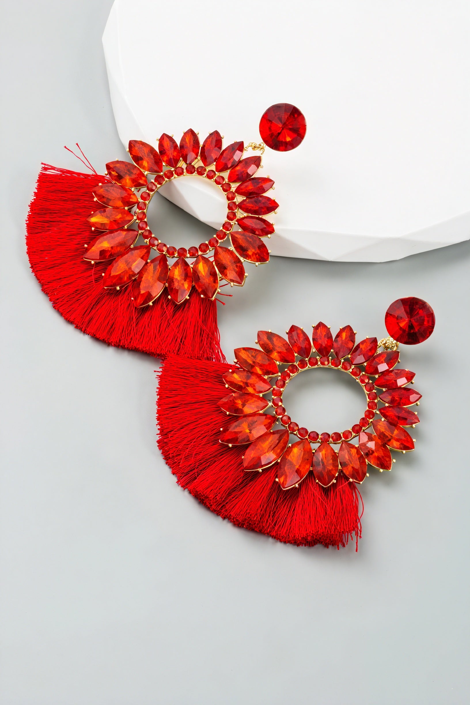 Gemstone Tassel Drop Earrings - Statement Design