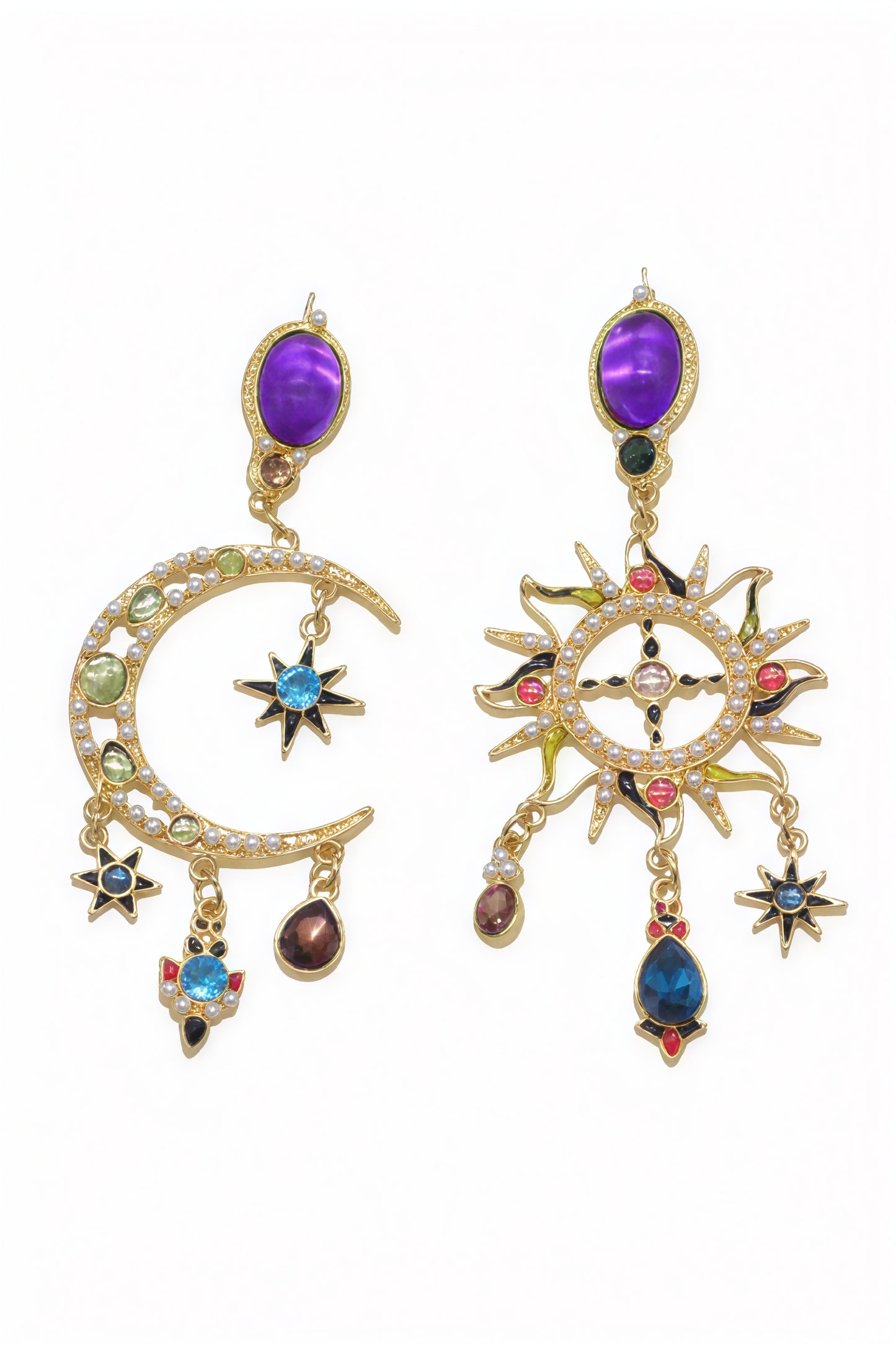 Sunburst Gemstone Dangle Earrings