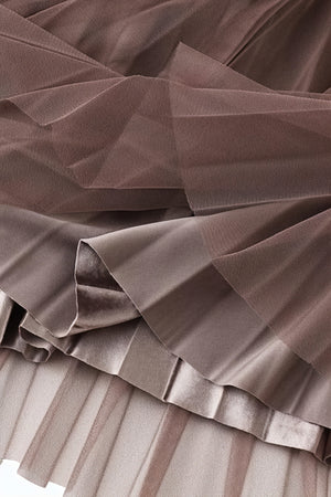 Pleated A-Line Midi Skirt - Tulle Hem