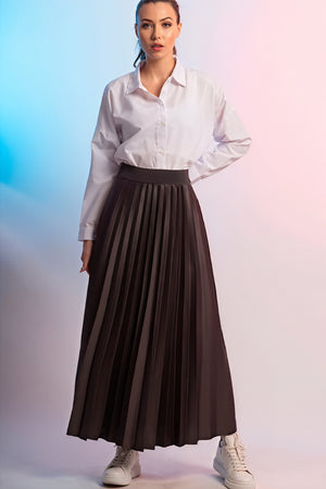 Pleated A-Line Midi Skirt - Tulle Hem