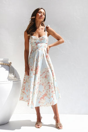 Floral Midi Dress - Tie Shoulder Straps