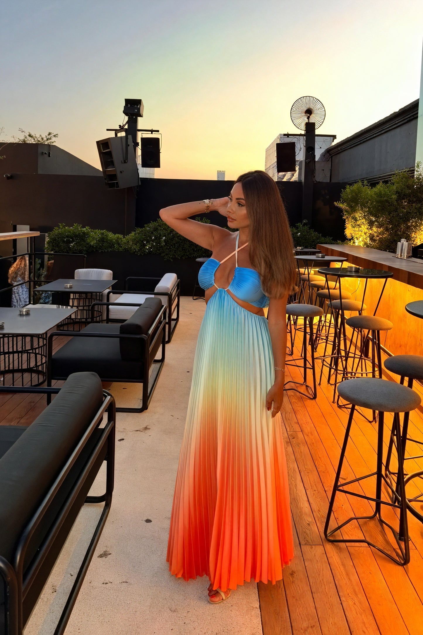 Pleated Halter Maxi Dress with Cutout