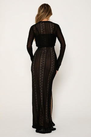 Sheer Maxi Dress with Striped Bolero