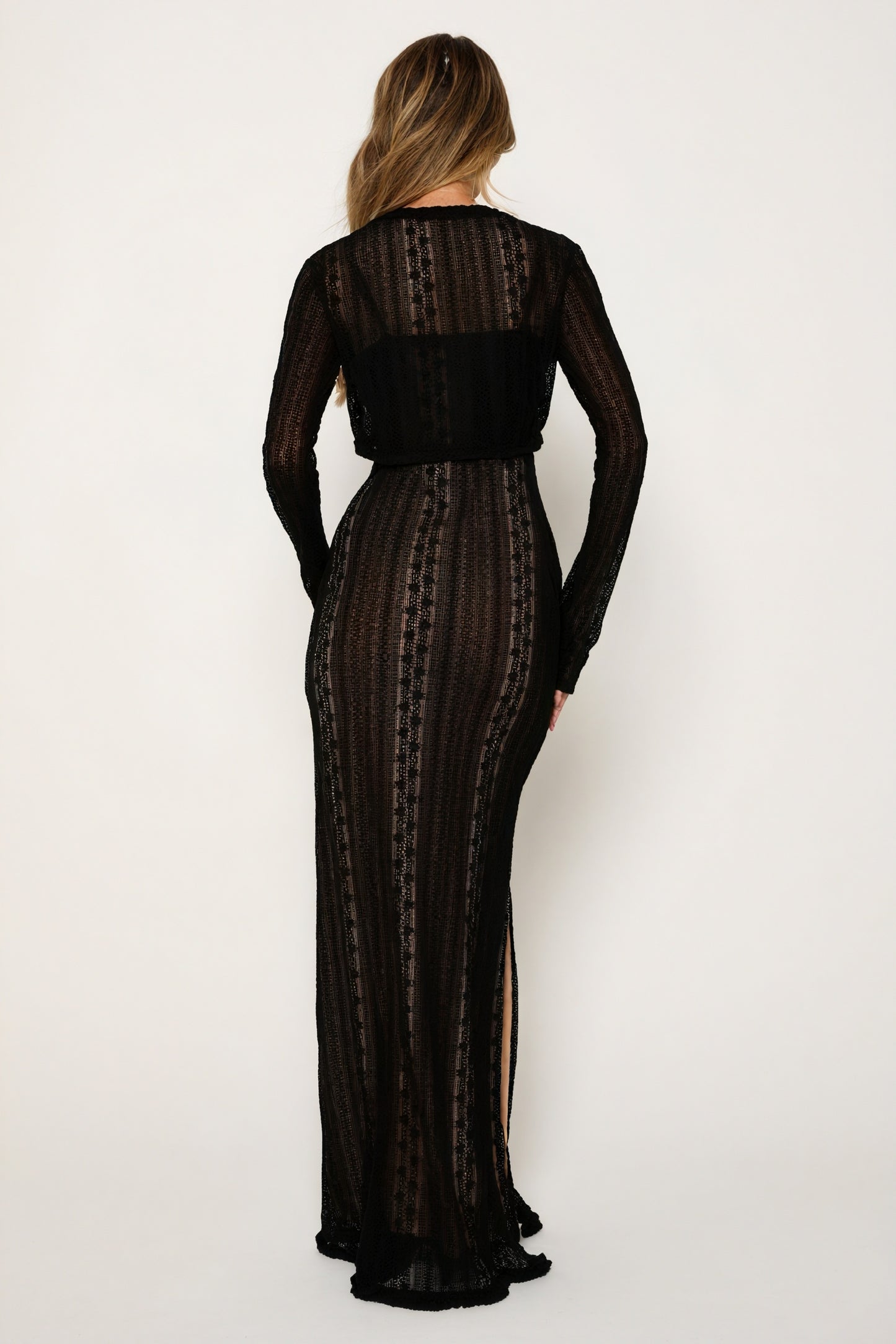 Sheer Maxi Dress with Striped Bolero