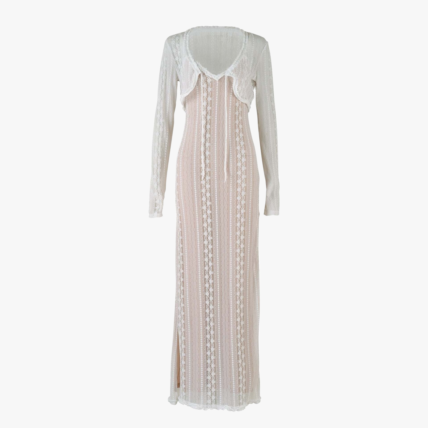 Sheer Maxi Dress with Striped Bolero