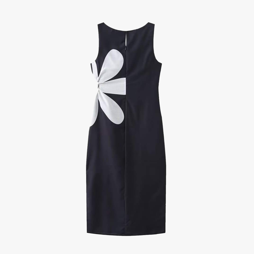 Floral Midi Dress - Fitted Silhouette, Side Slit