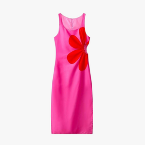 Floral Midi Dress - Fitted Silhouette, Side Slit