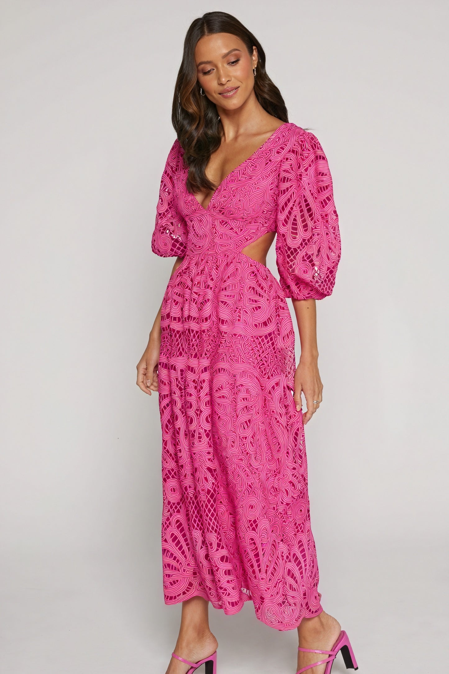 Cut-Out Midi Dress - Plunging Neckline