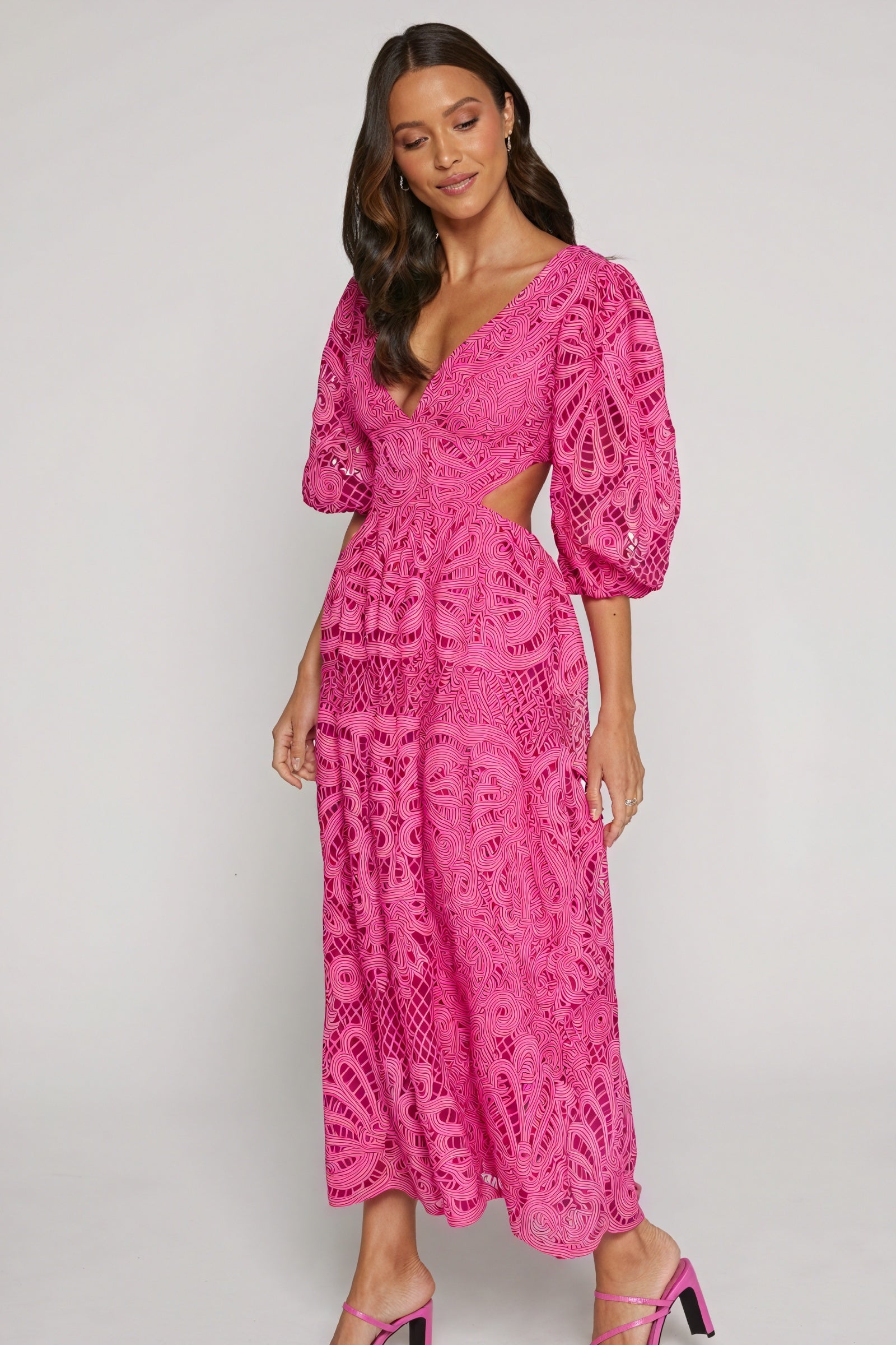 Cut-Out Midi Dress - Plunging Neckline