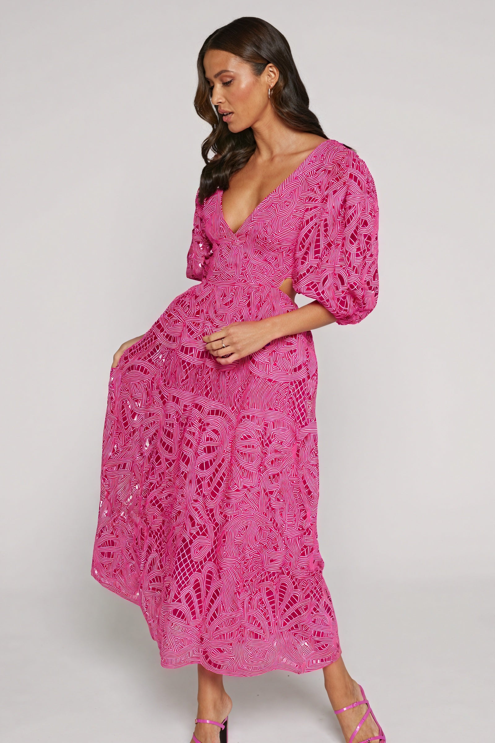 Cut-Out Midi Dress - Plunging Neckline