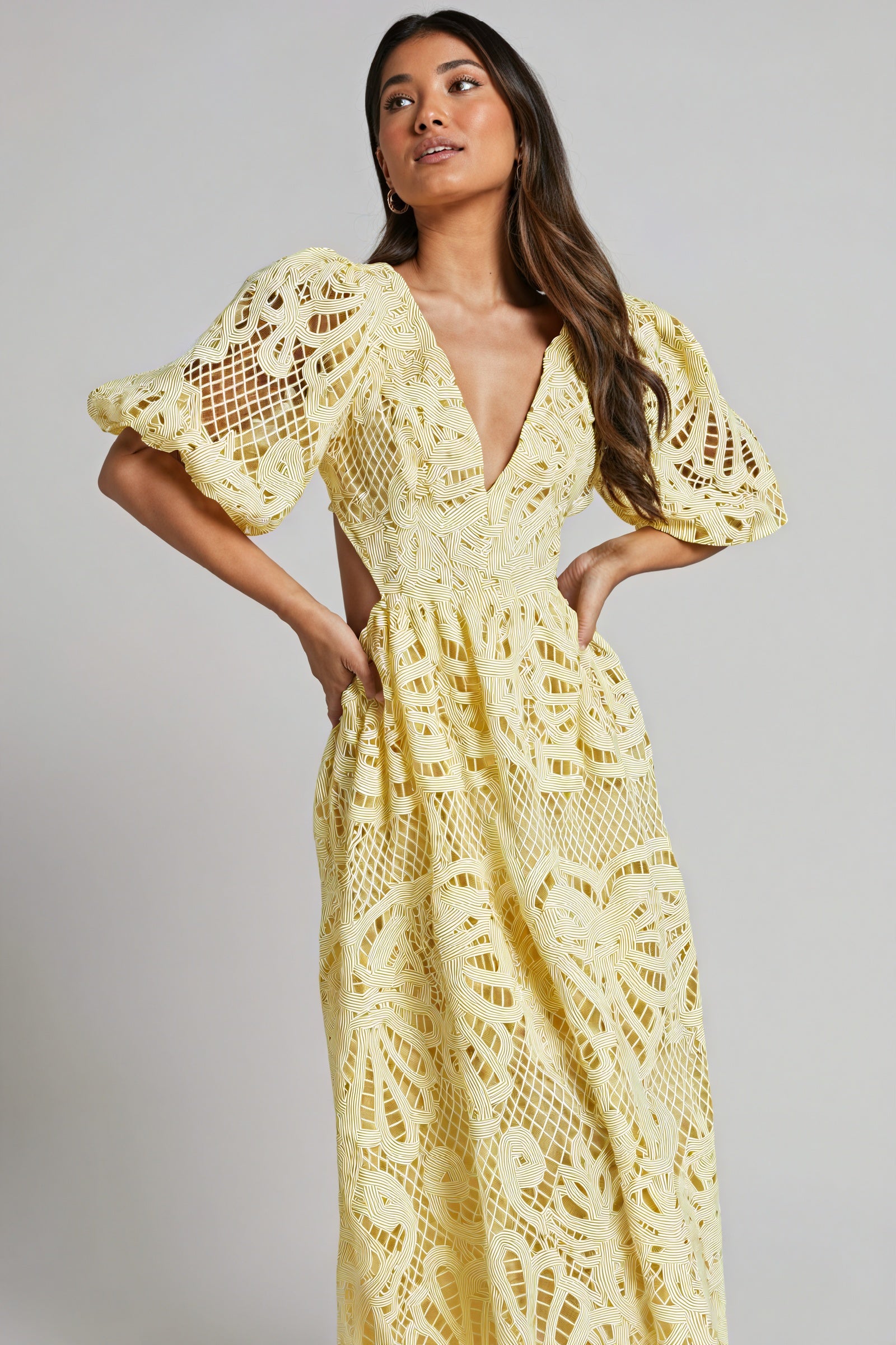 Cut-Out Midi Dress - Plunging Neckline