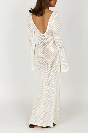 Open-Knit Maxi Dress with Flared Sleeves