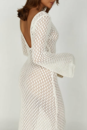 Open-Knit Maxi Dress with Flared Sleeves
