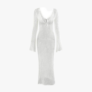 Open-Knit Maxi Dress with Flared Sleeves