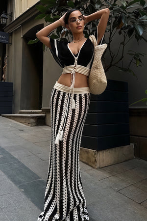 Crochet Two-Piece Set - Open Weave, Trim Detail