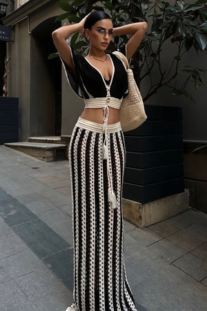 Crochet Two-Piece Set - Open Weave, Trim Detail