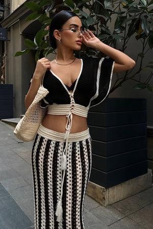 Crochet Two-Piece Set - Open Weave, Trim Detail