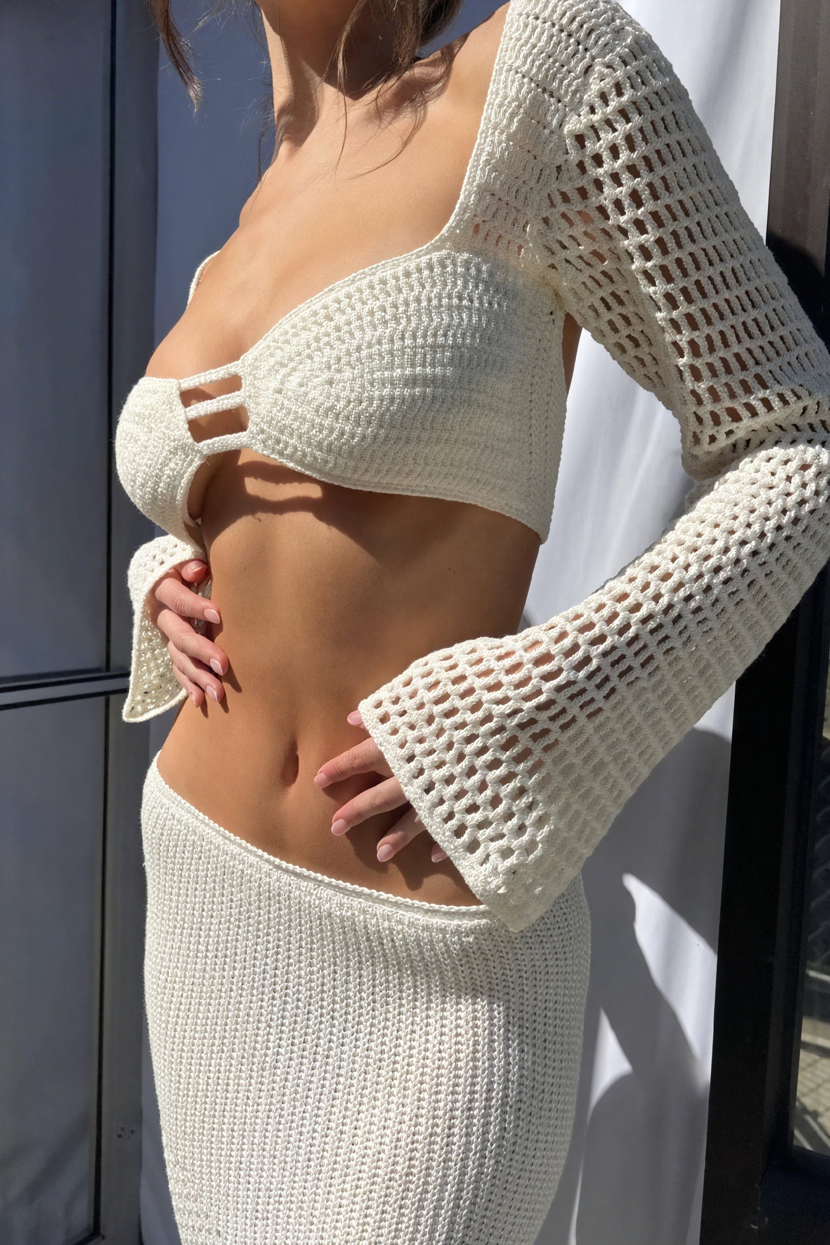 Crochet Knit Set - Keyhole Detail, Asymmetrical Skirt