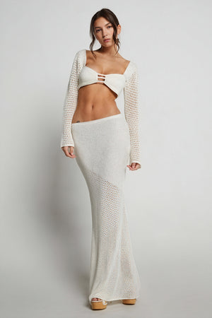 Crochet Knit Set - Keyhole Detail, Asymmetrical Skirt
