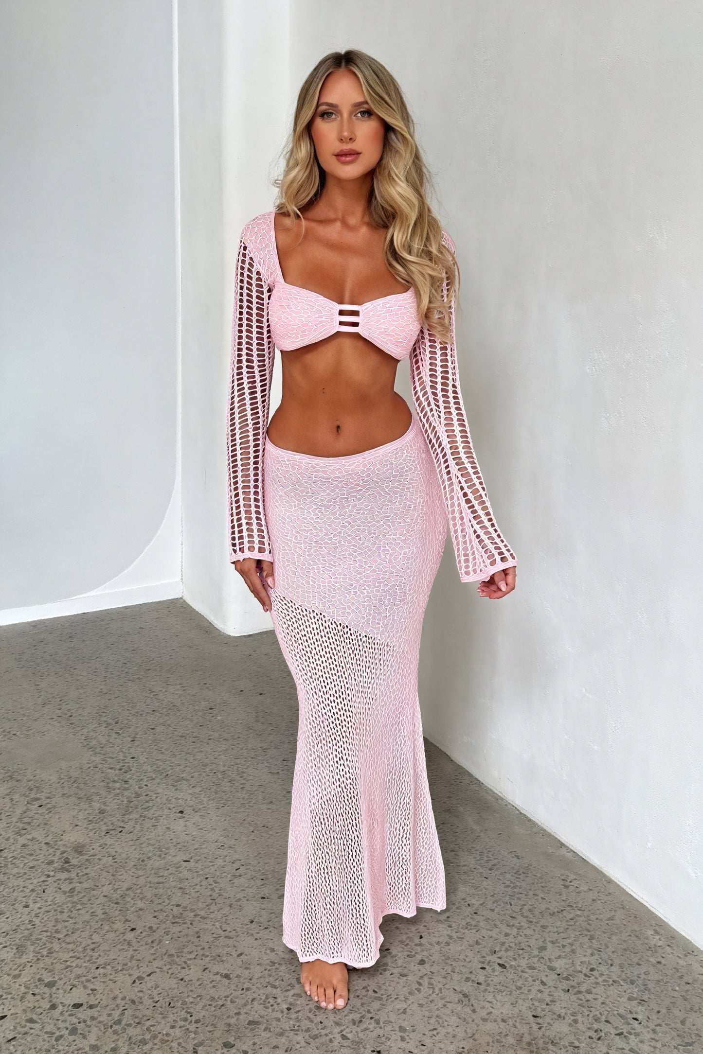 Crochet Knit Set - Keyhole Detail, Asymmetrical Skirt