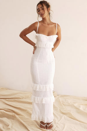 Eyelet Midi Dress - Ruffle Spaghetti Straps