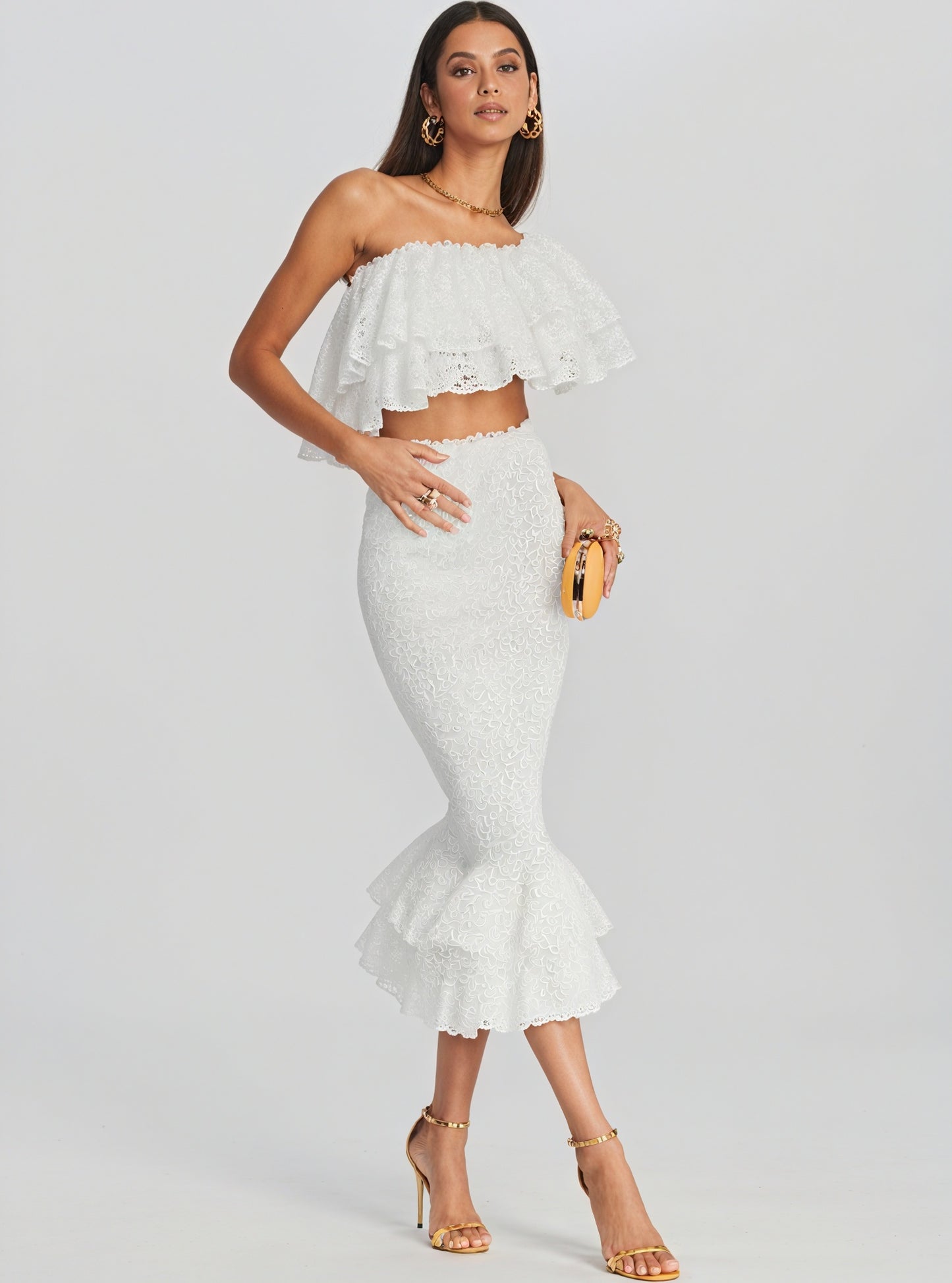 Ruffled Two-Piece Set - Embroidered Details