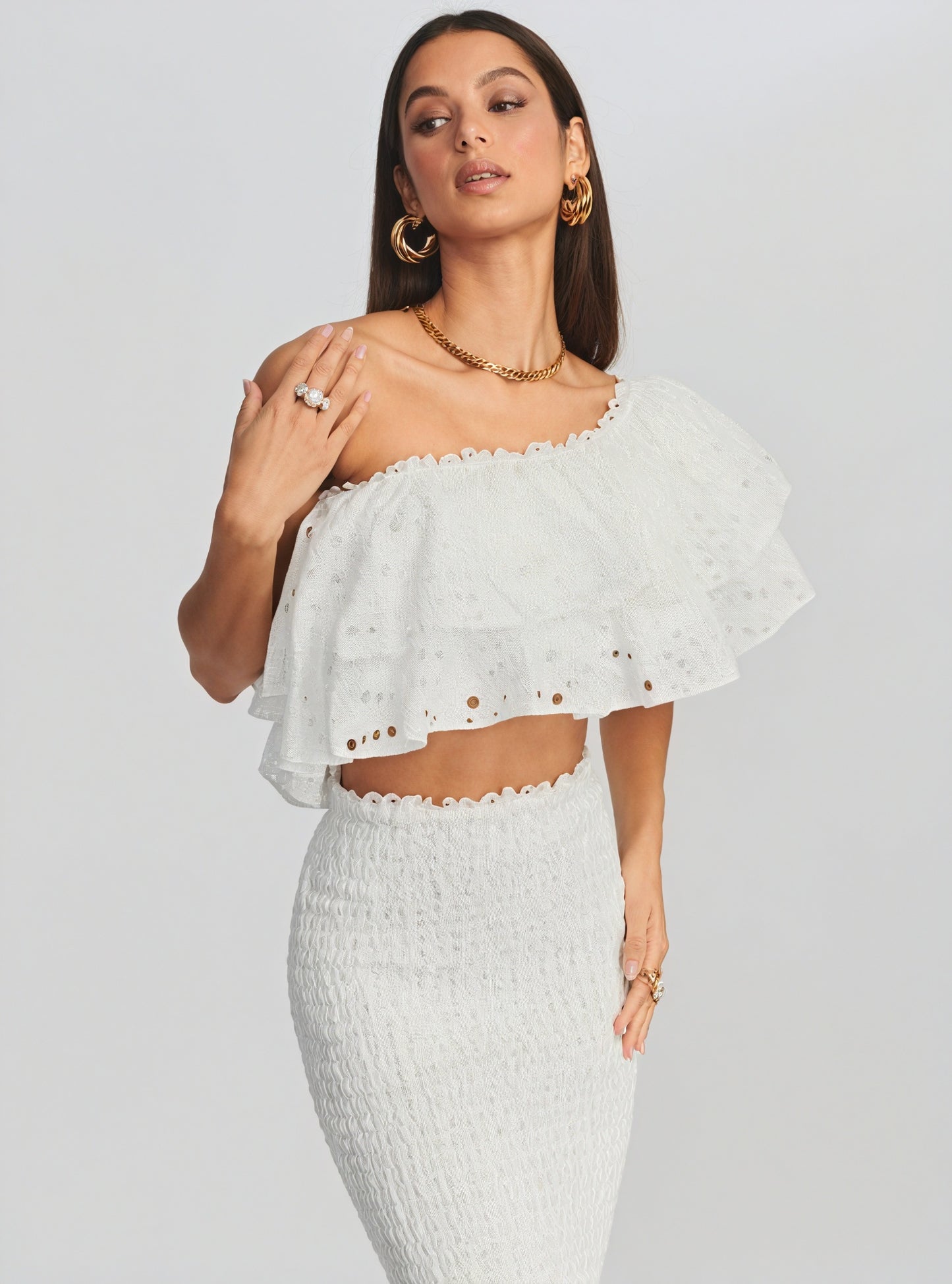 Ruffled Two-Piece Set - Embroidered Details