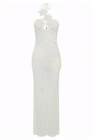 Floral Appliqué Halter Floor-Length Gown