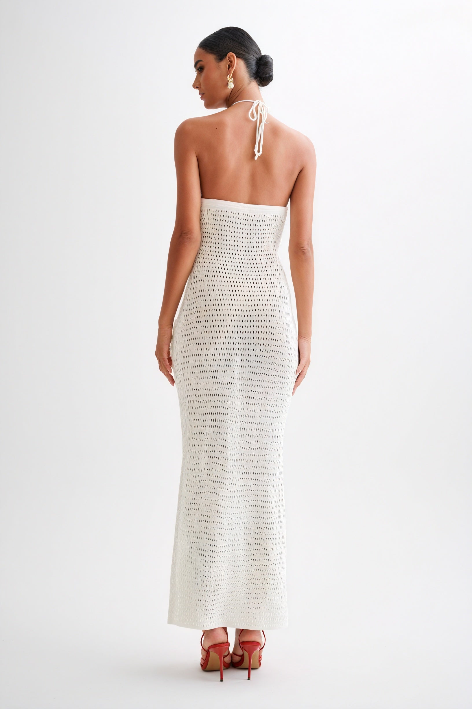 Floral Appliqué Halter Floor-Length Gown