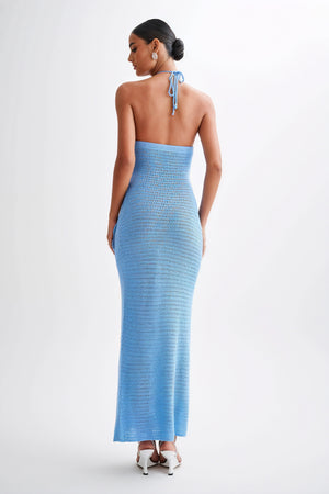 Floral Appliqué Halter Floor-Length Gown