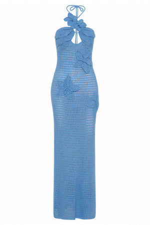 Floral Appliqué Halter Floor-Length Gown