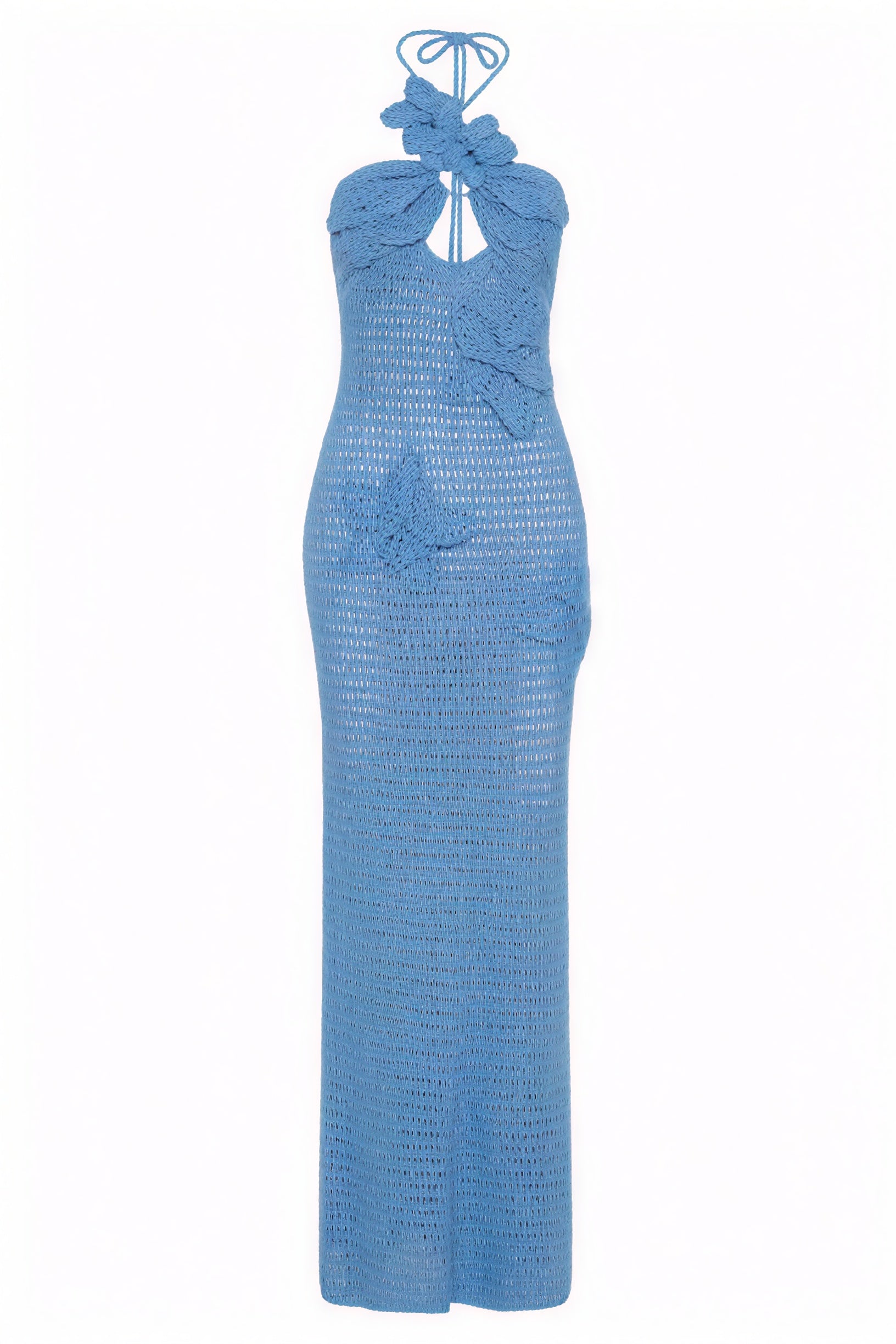 Floral Appliqué Halter Floor-Length Gown