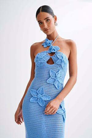 Floral Appliqué Halter Floor-Length Gown