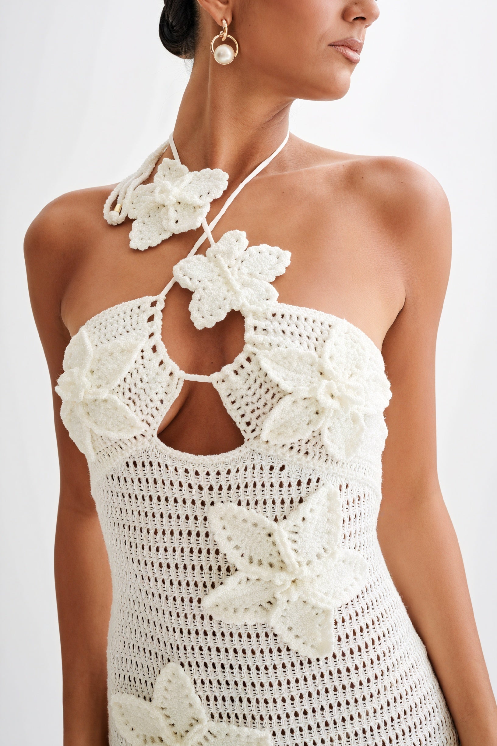 Floral Appliqué Halter Floor-Length Gown