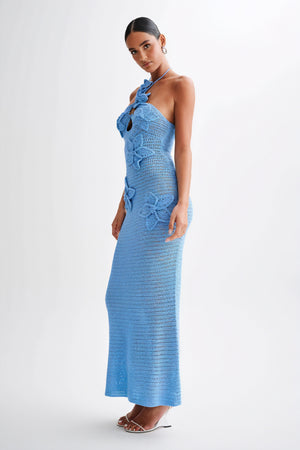 Floral Appliqué Halter Floor-Length Gown