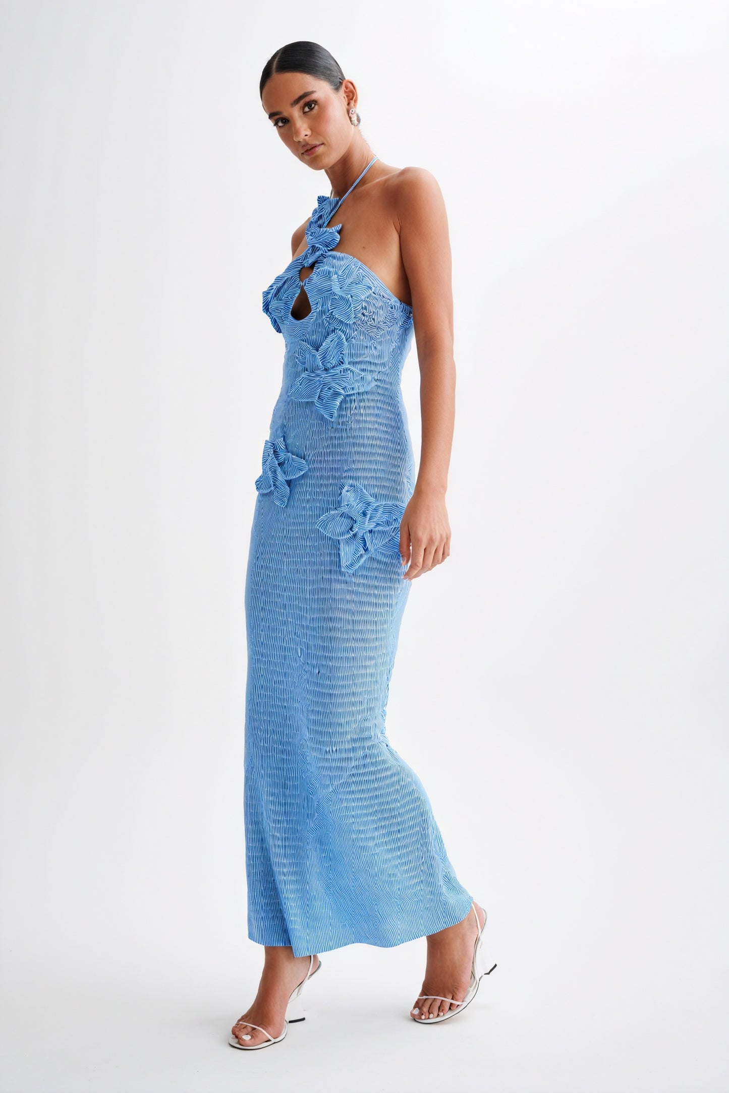 Floral Appliqué Halter Floor-Length Gown