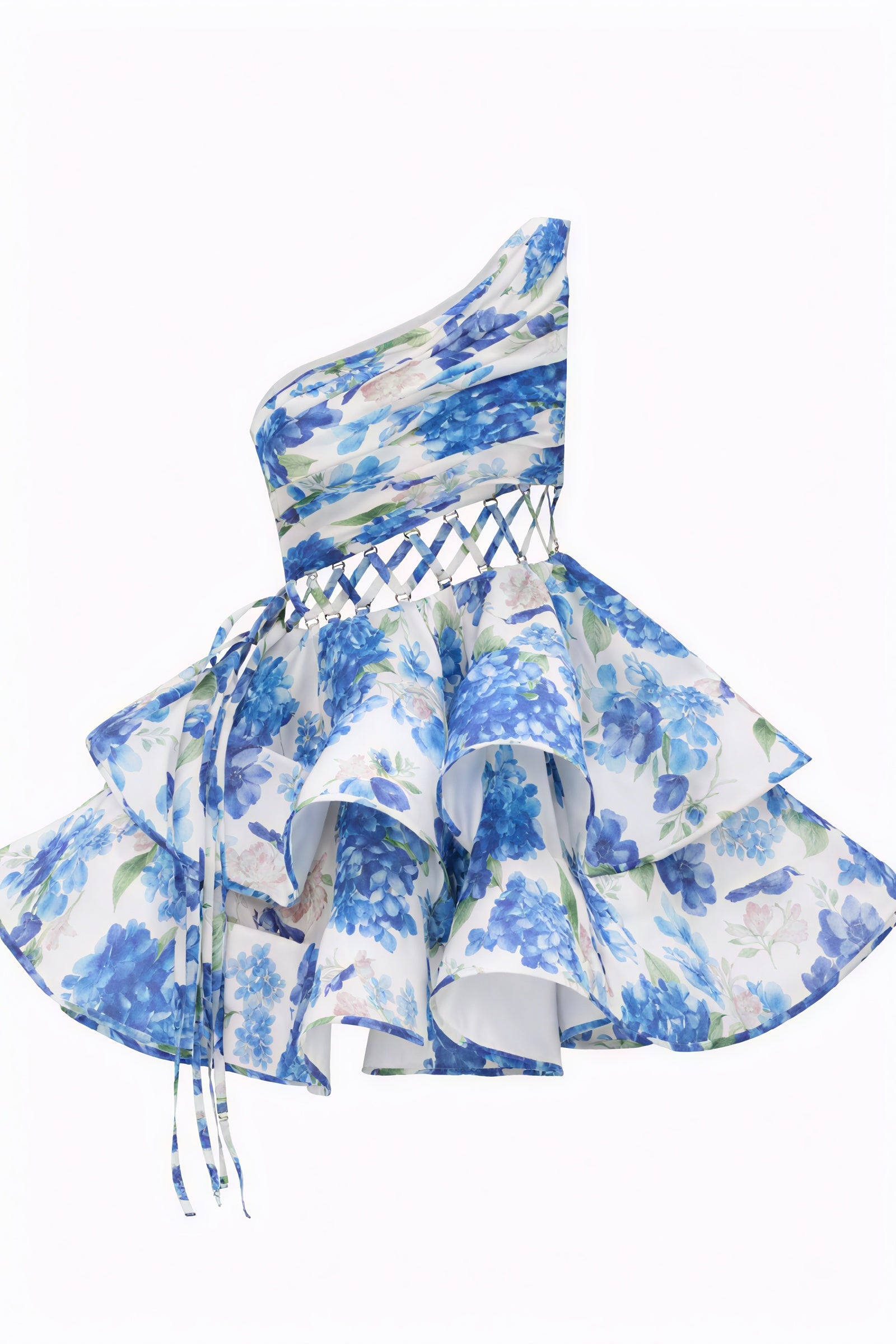 Floral One-Shoulder Mini Dress - Ruffle Skirt