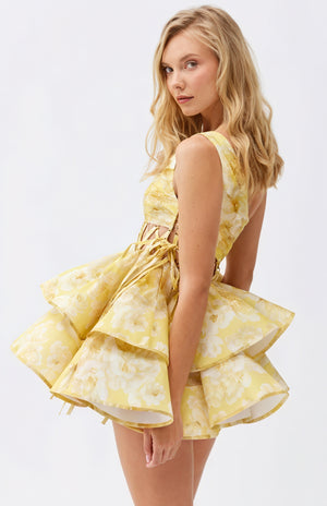 Floral One-Shoulder Mini Dress - Ruffle Skirt